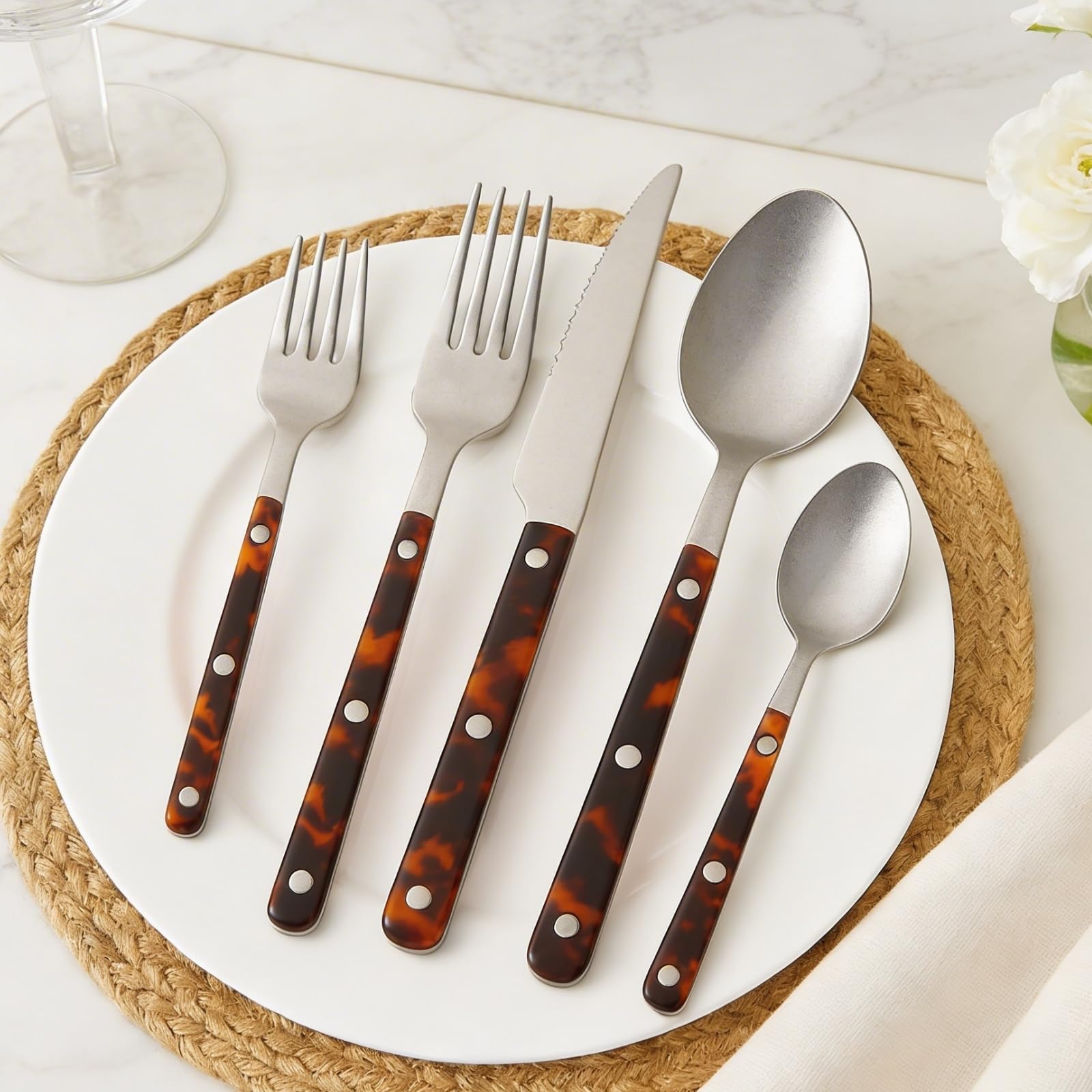 Premium Stainless Steel Flatware Set, 20 Piece Tortoise