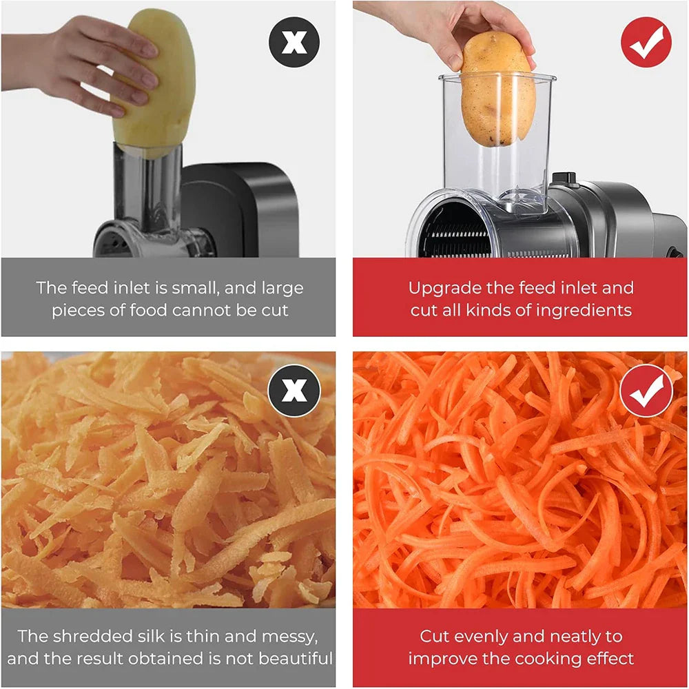 5-in-1 Electric Vegetable Slicer & Shredder 250W Automatic Salad Shooter Cheese Grater for Carrot & Cabbage