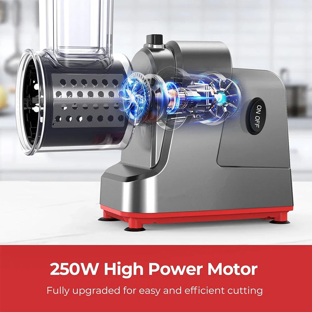 5-in-1 Electric Vegetable Slicer & Shredder 250W Automatic Salad Shooter Cheese Grater for Carrot & Cabbage