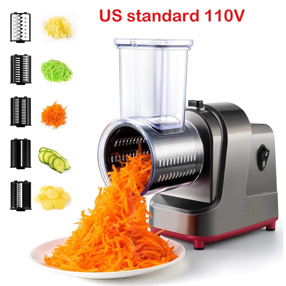 5-in-1 Electric Vegetable Slicer & Shredder 250W Automatic Salad Shooter Cheese Grater for Carrot & Cabbage