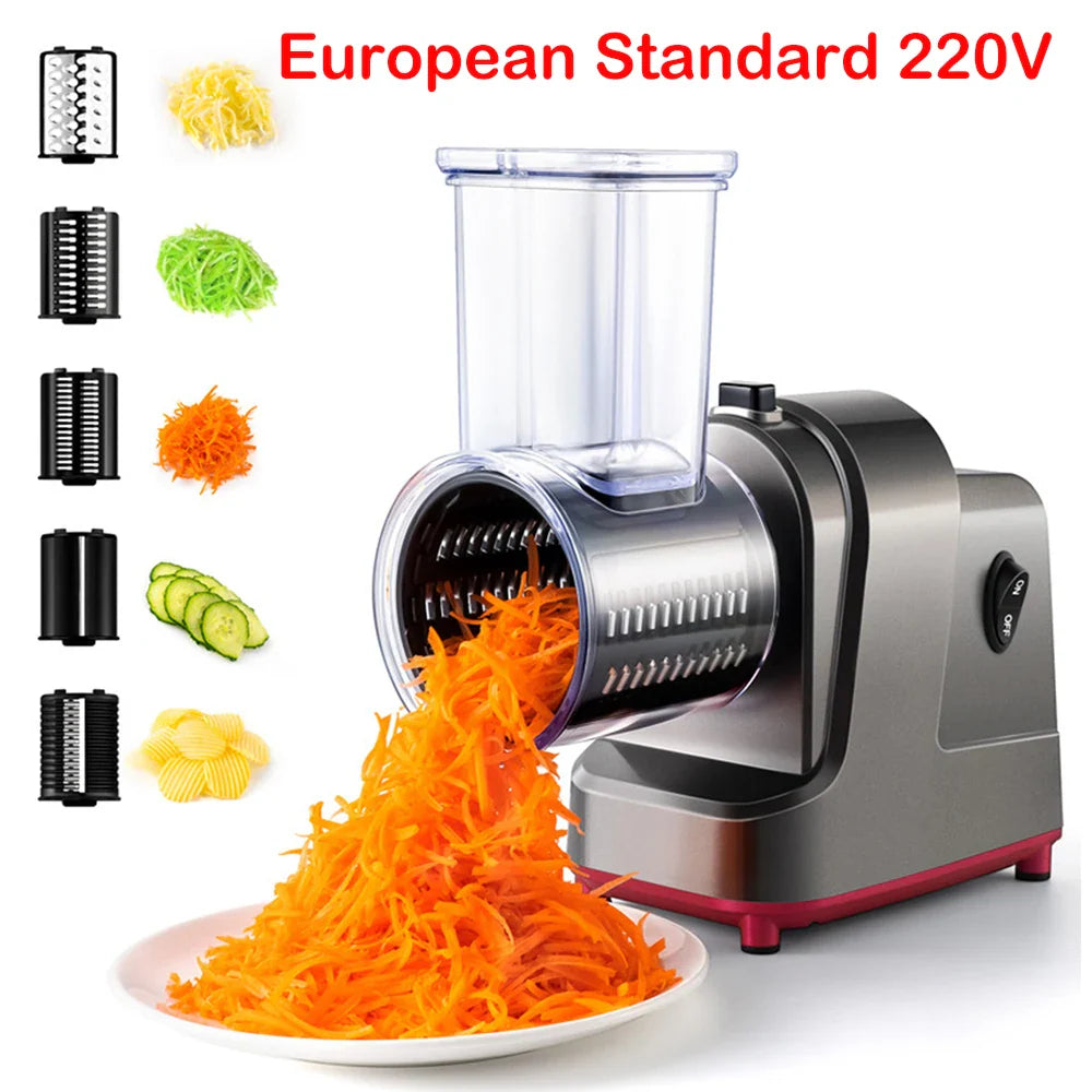 5-in-1 Electric Vegetable Slicer & Shredder 250W Automatic Salad Shooter Cheese Grater for Carrot & Cabbage
