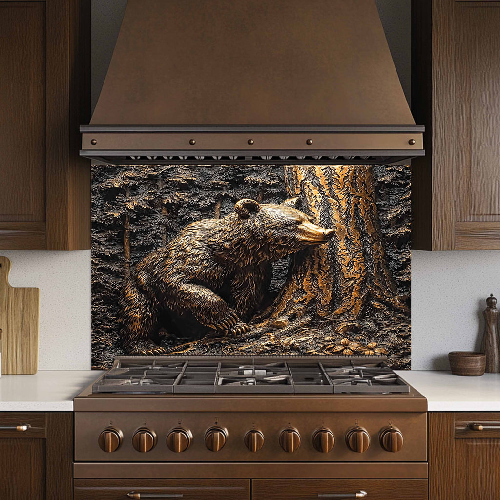 Copper Look Bear Tempered Glass Backsplash – Rustic Kitchen Backsplash Behind Stove