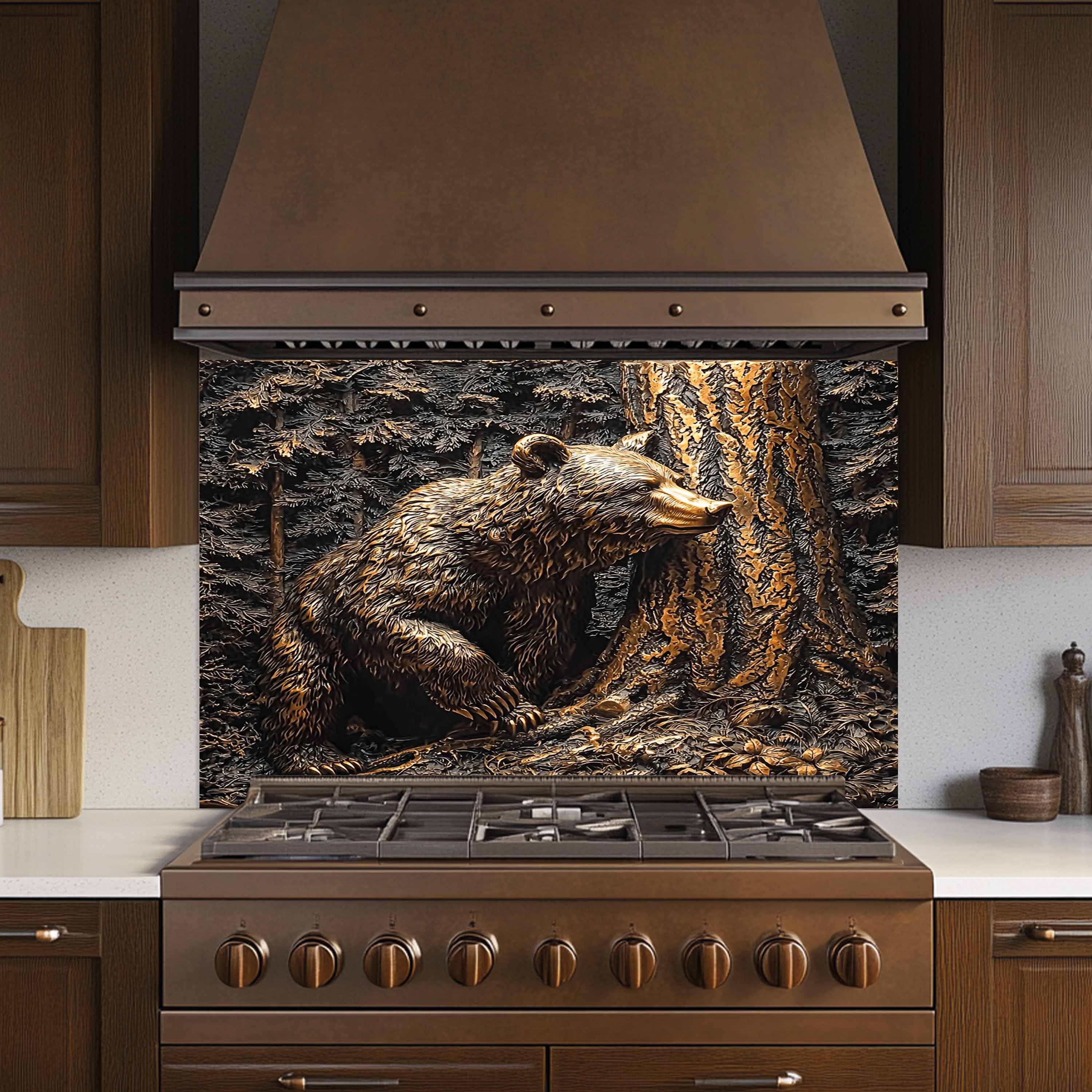 Copper Look Bear Tempered Glass Backsplash – Rustic Kitchen Backsplash Behind Stove