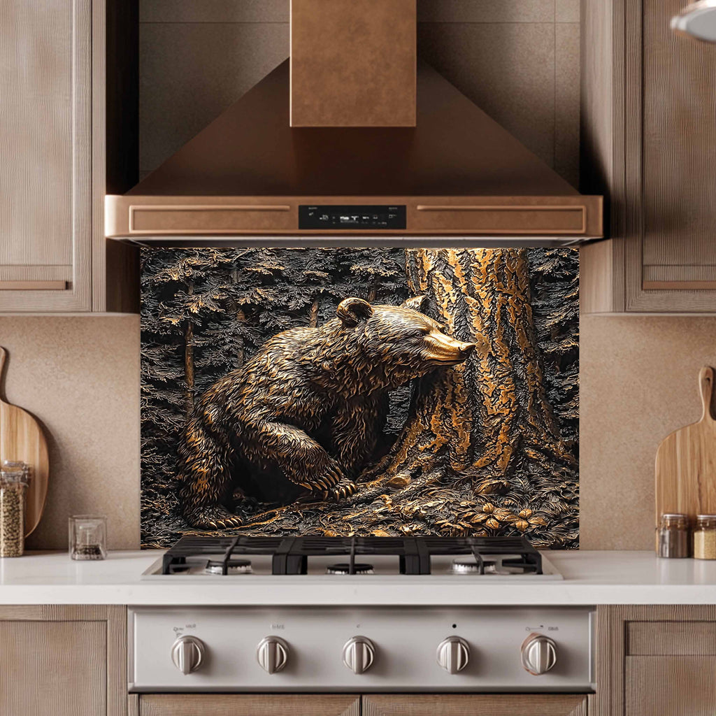 Copper Look Bear Tempered Glass Backsplash – Rustic Kitchen Backsplash Behind Stove