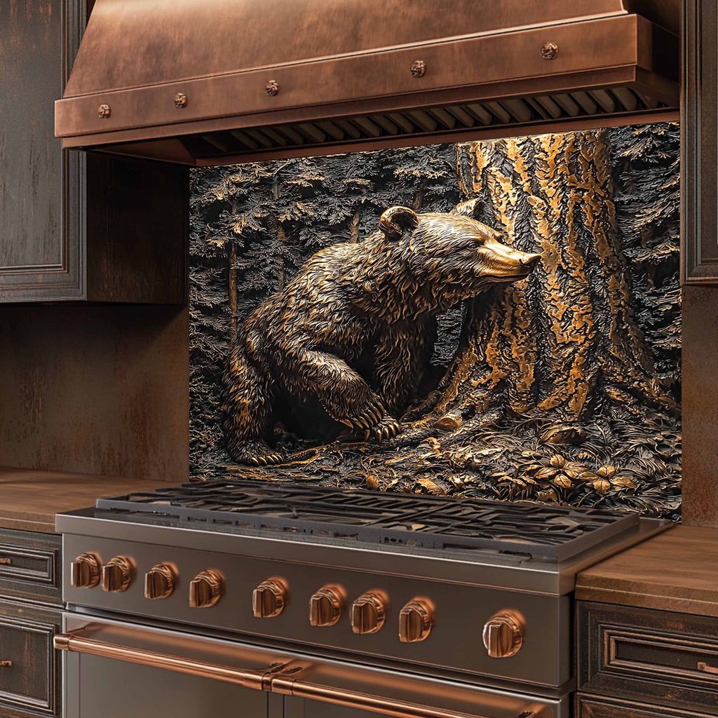 Copper Look Bear Tempered Glass Backsplash – Rustic Kitchen Backsplash Behind Stove