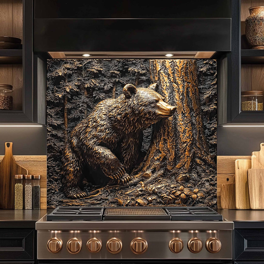 Copper Look Bear Tempered Glass Backsplash – Rustic Kitchen Backsplash Behind Stove