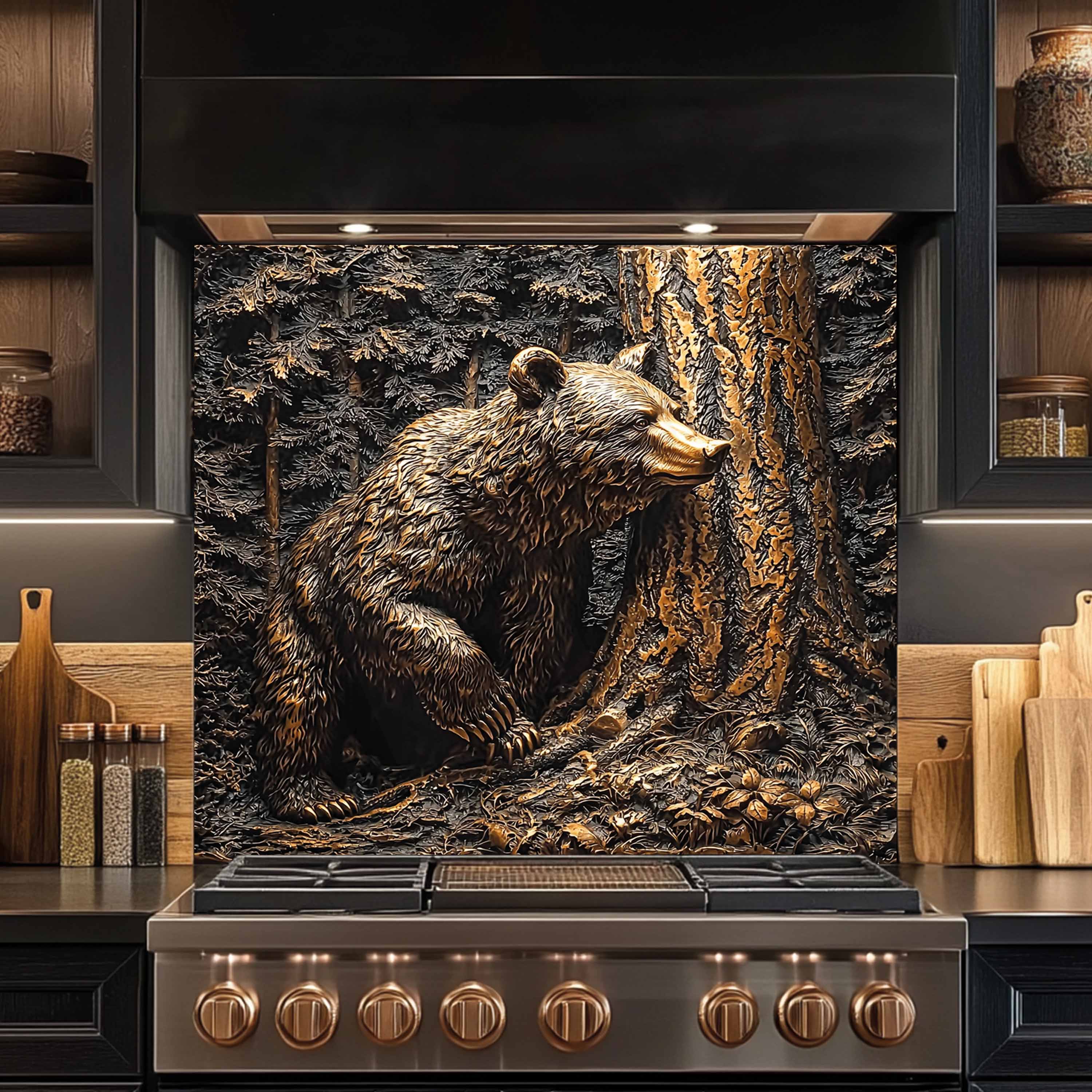 Copper Look Bear Tempered Glass Backsplash – Rustic Kitchen Backsplash Behind Stove