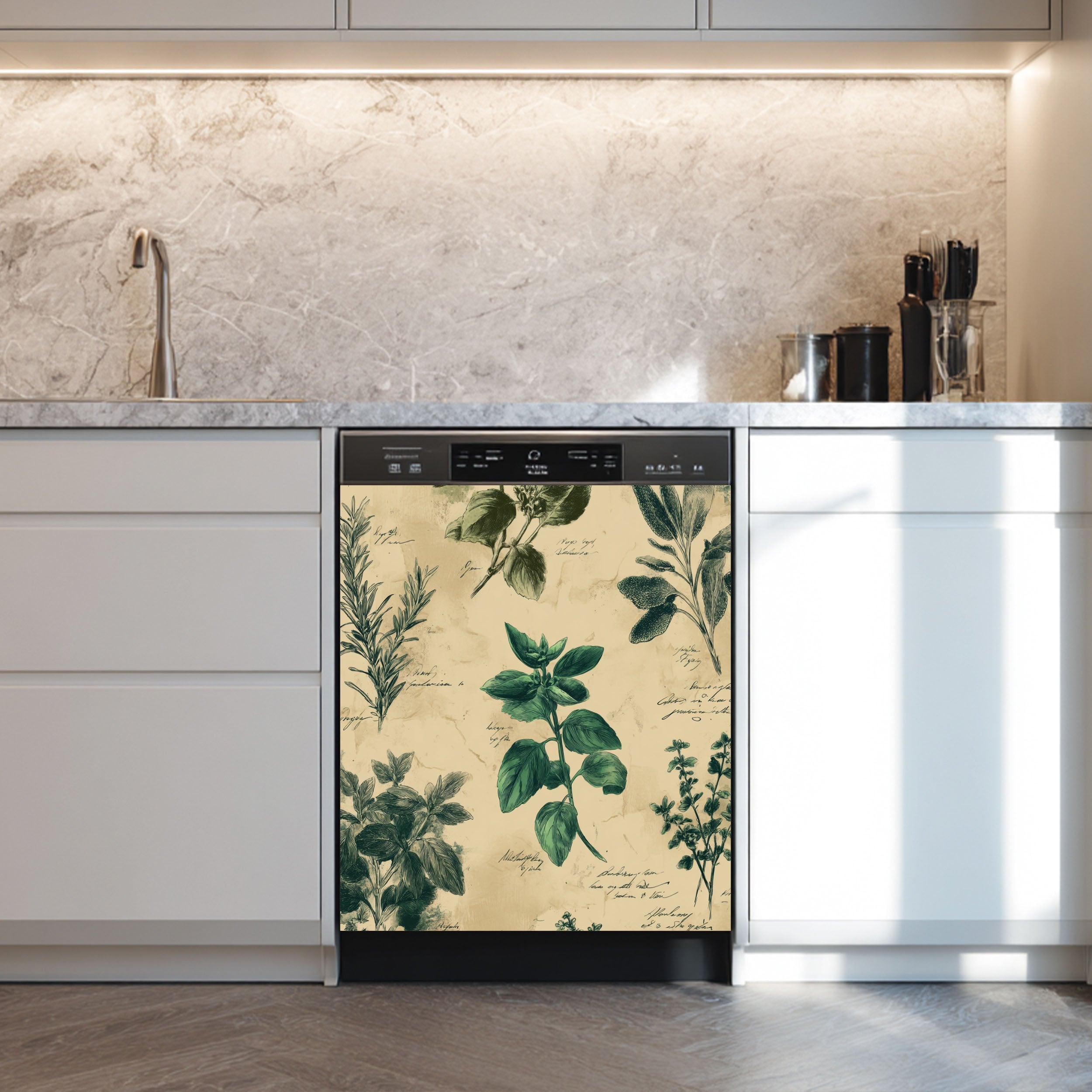 Vintage Herb Dishwasher Magnet Cover – Botanical Kitchen Appliance Wrap