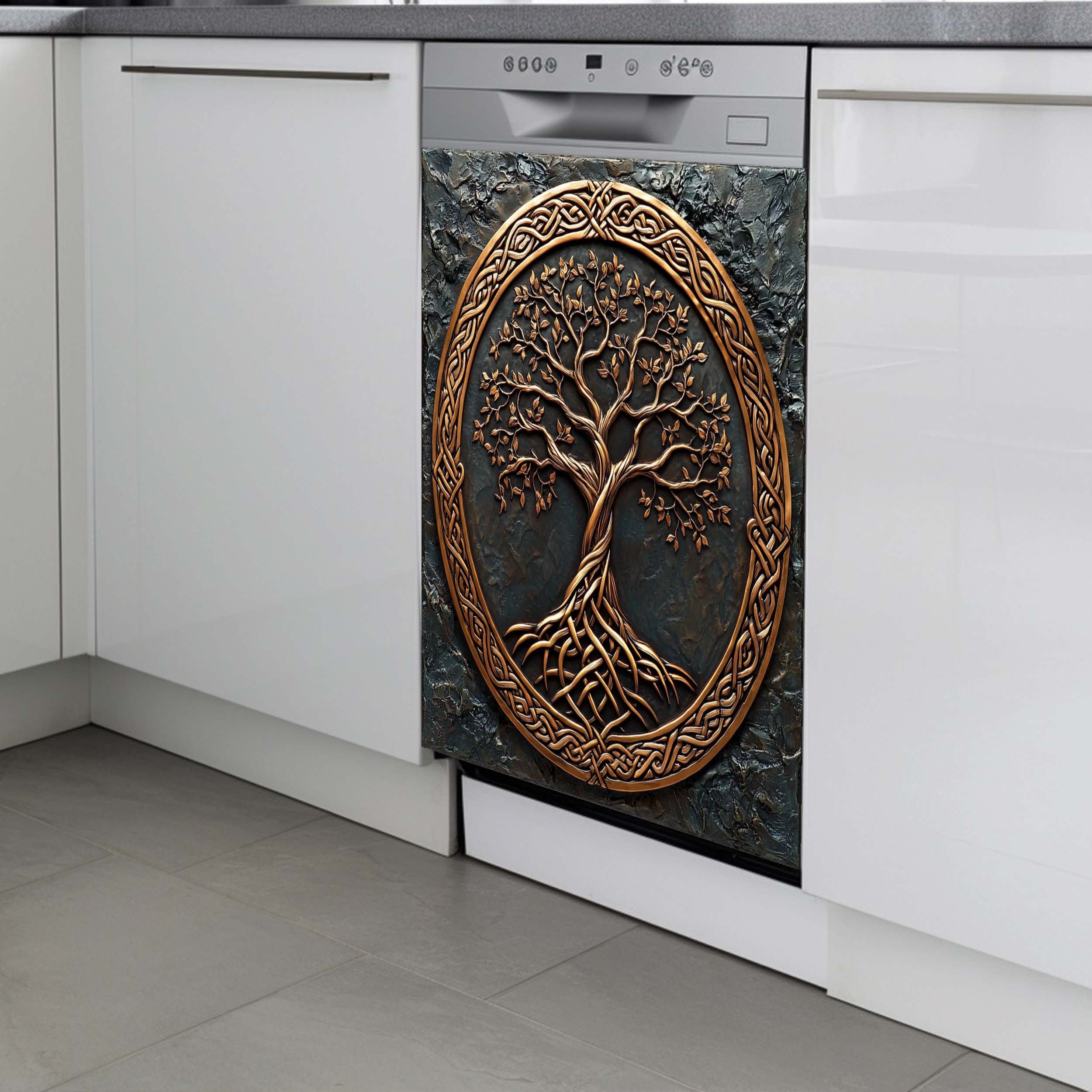 Bronze Roots Dishwasher Magnet Cover – Celtic Tree of Life Magnetic Refrigerator Wrap