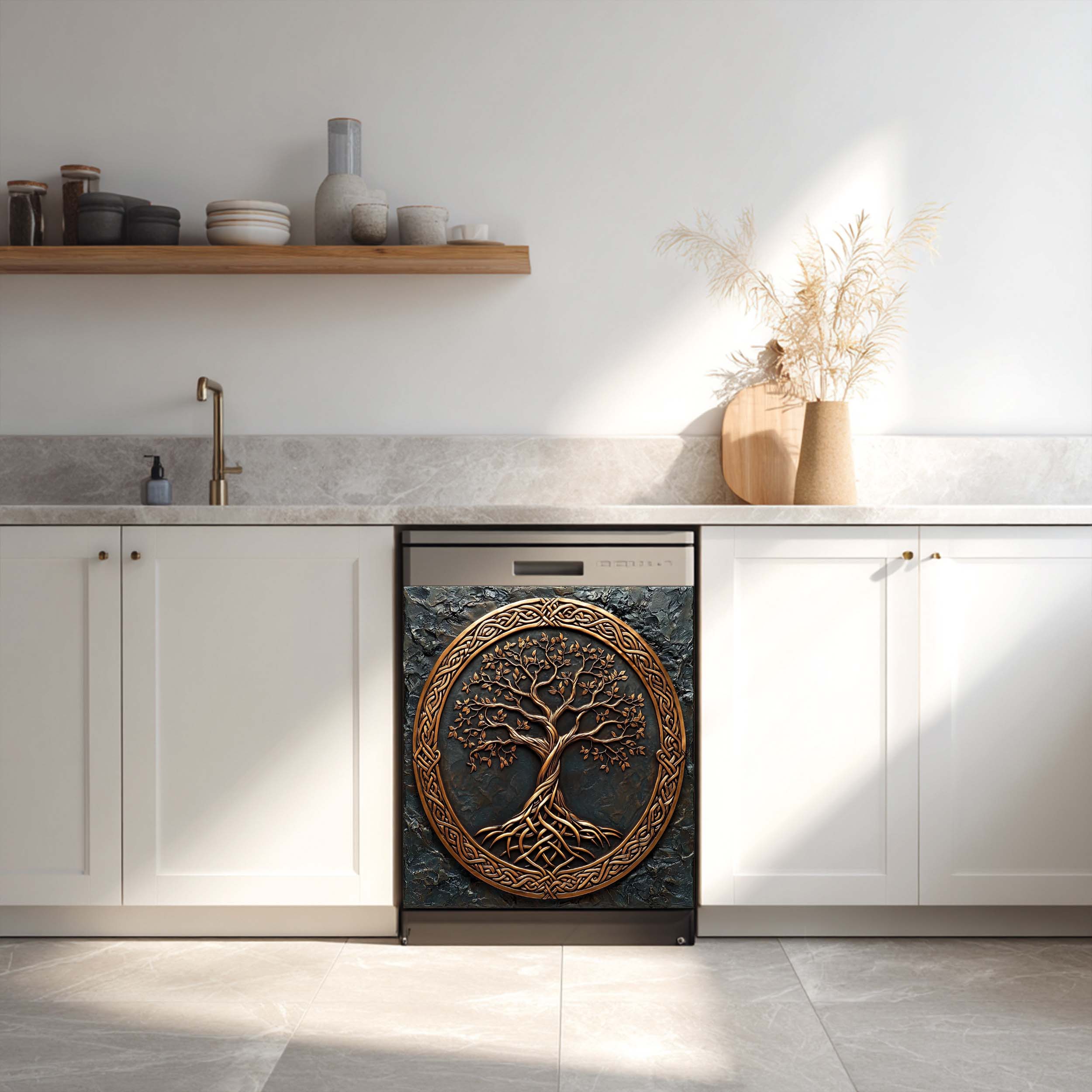 Bronze Roots Dishwasher Magnet Cover – Celtic Tree of Life Magnetic Refrigerator Wrap