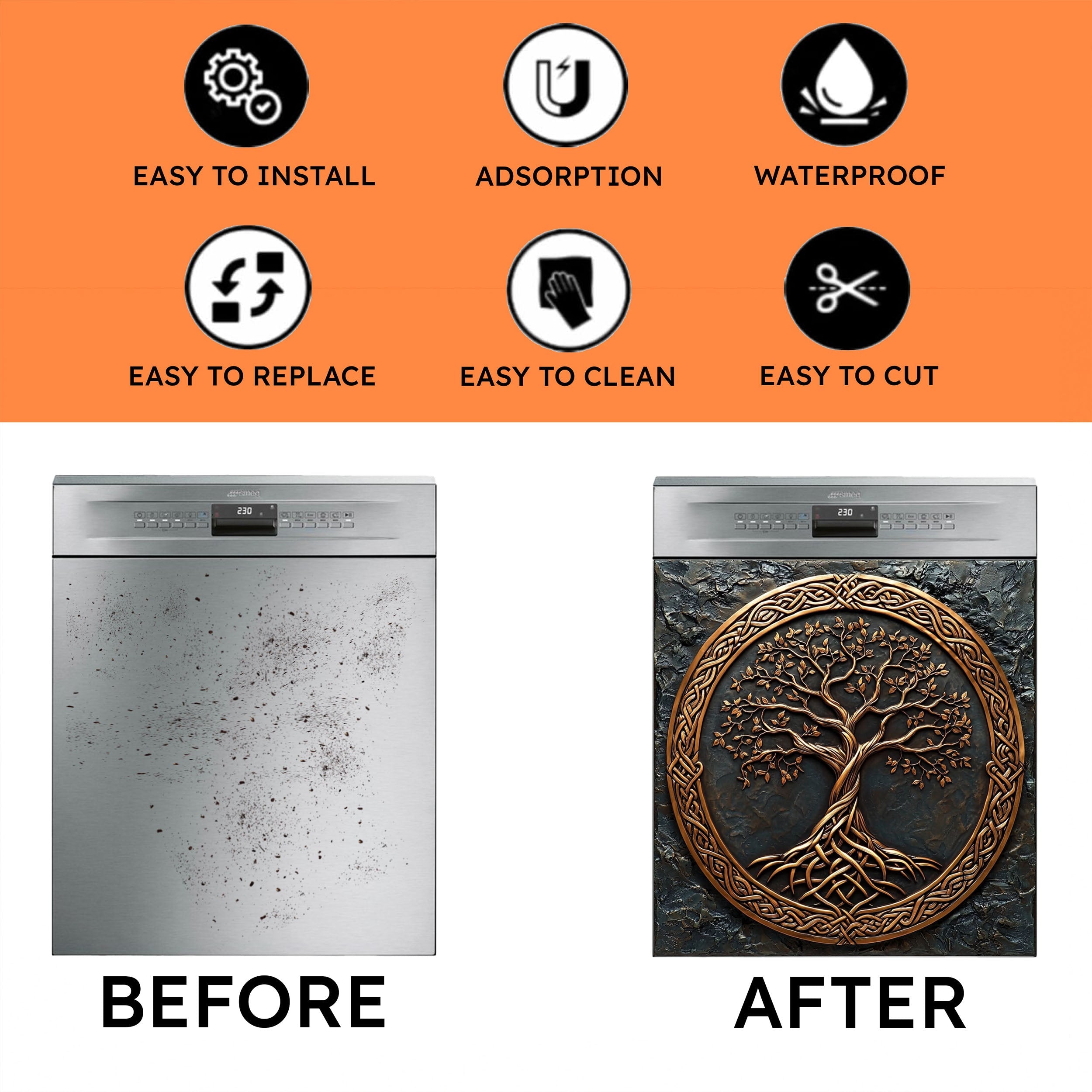 Bronze Roots Dishwasher Magnet Cover – Celtic Tree of Life Magnetic Refrigerator Wrap