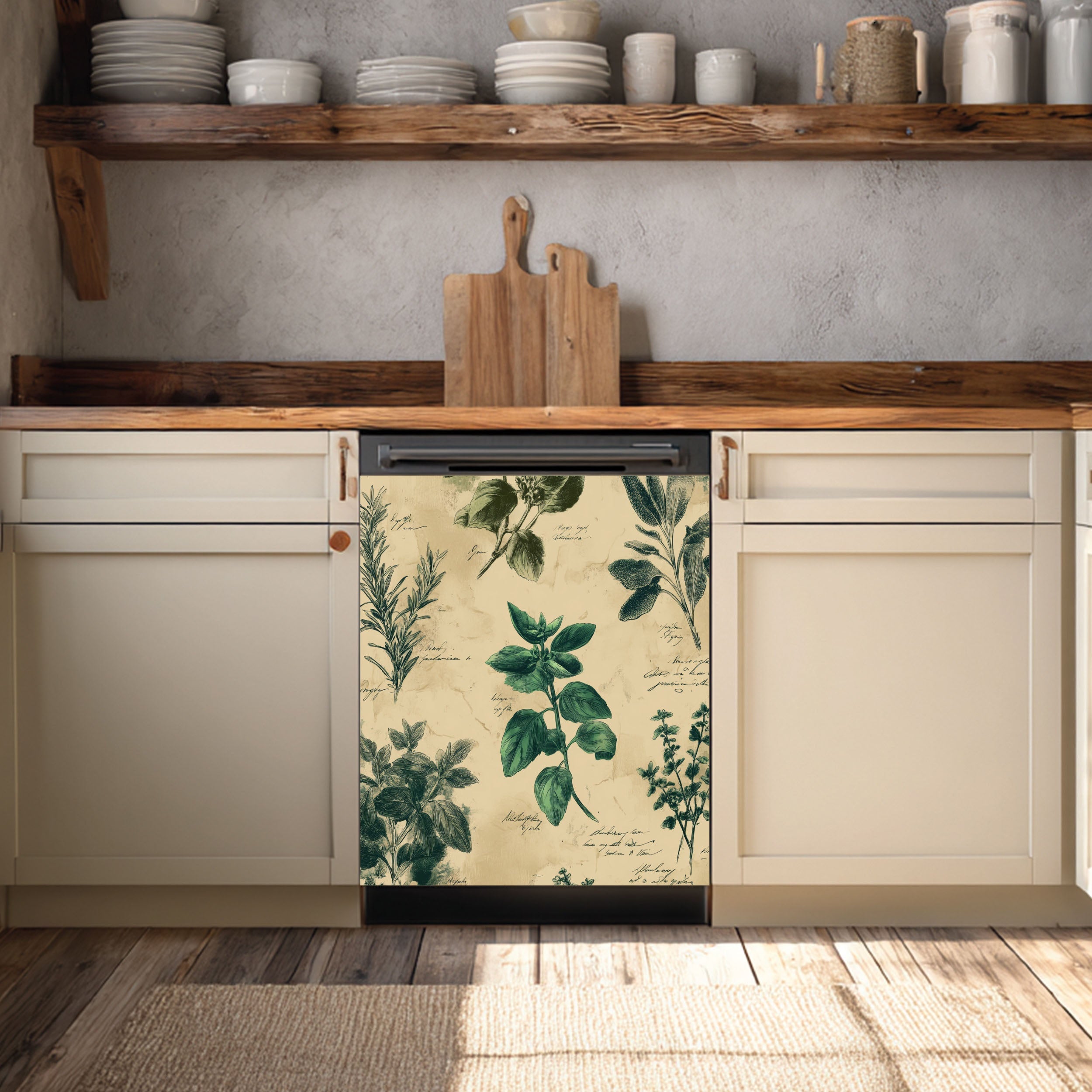 Vintage Herb Dishwasher Magnet Cover – Botanical Kitchen Appliance Wrap