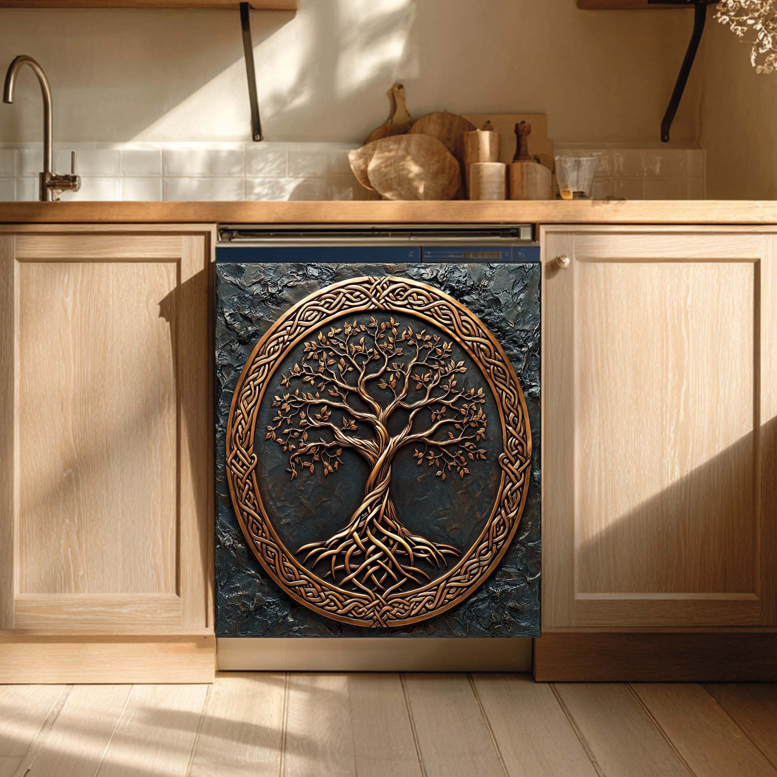 Bronze Roots Dishwasher Magnet Cover – Celtic Tree of Life Magnetic Refrigerator Wrap