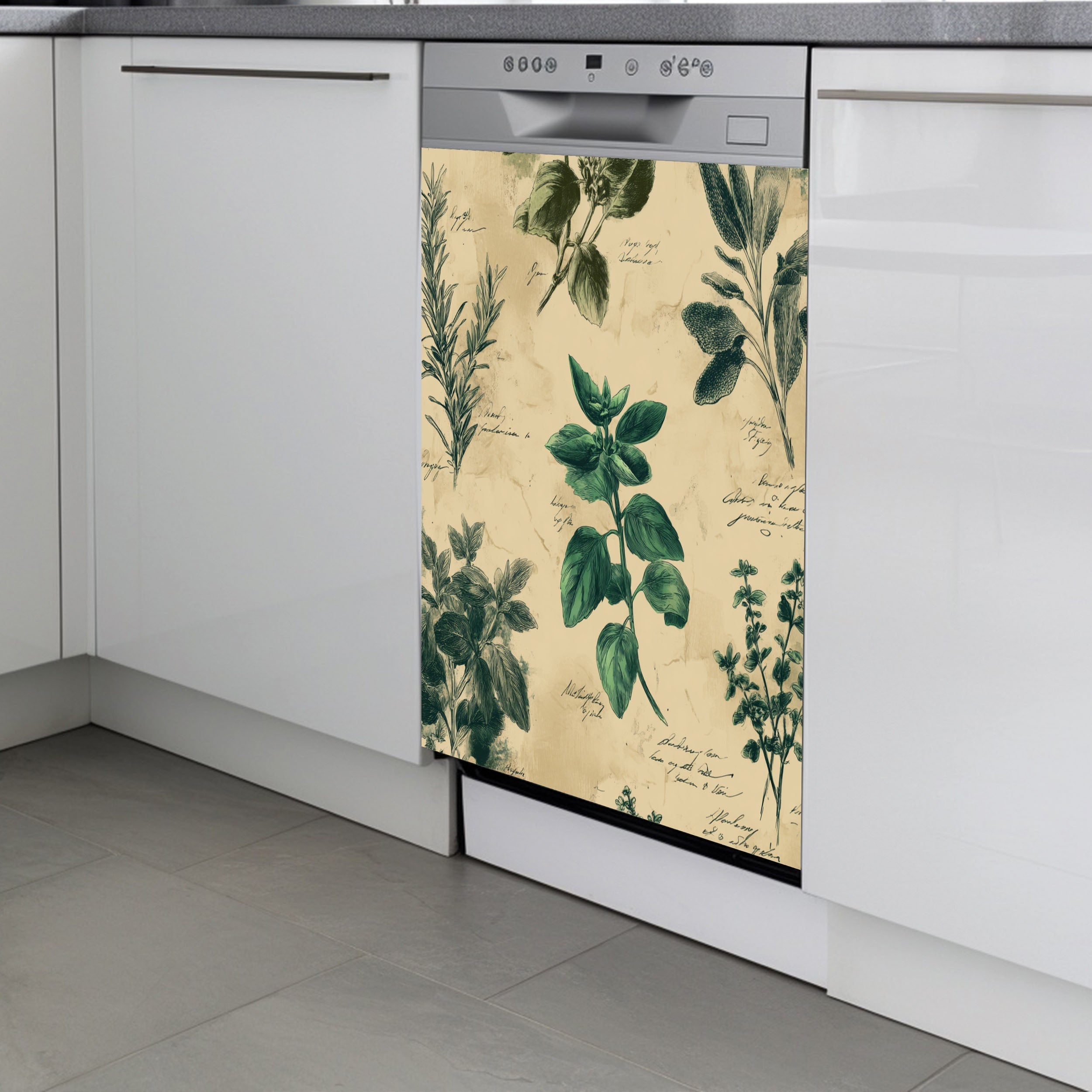 Vintage Herb Dishwasher Magnet Cover – Botanical Kitchen Appliance Wrap