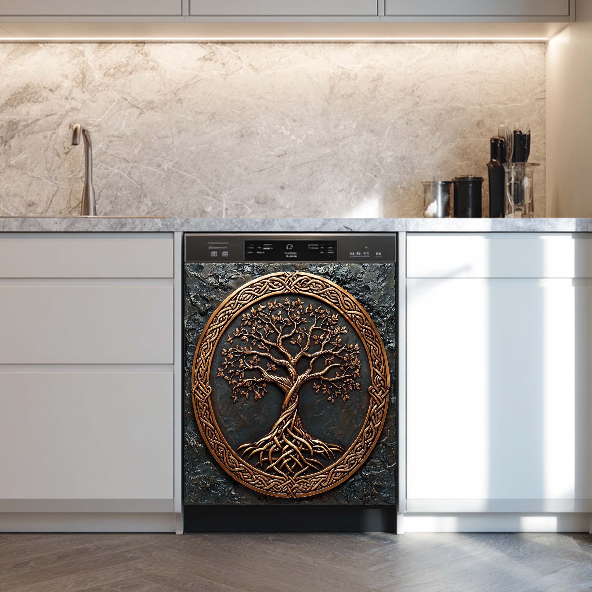 Bronze Roots Dishwasher Magnet Cover – Celtic Tree of Life Magnetic Refrigerator Wrap