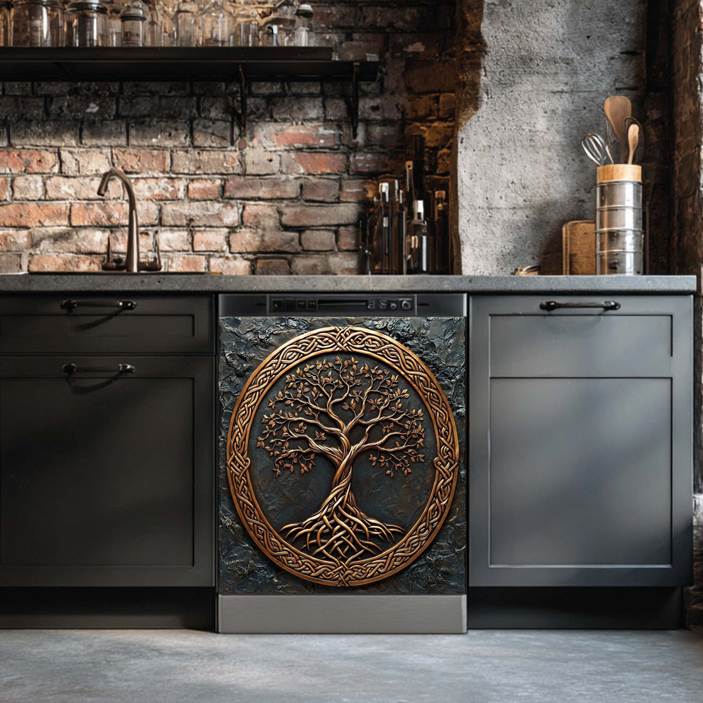 Bronze Roots Dishwasher Magnet Cover – Celtic Tree of Life Magnetic Refrigerator Wrap