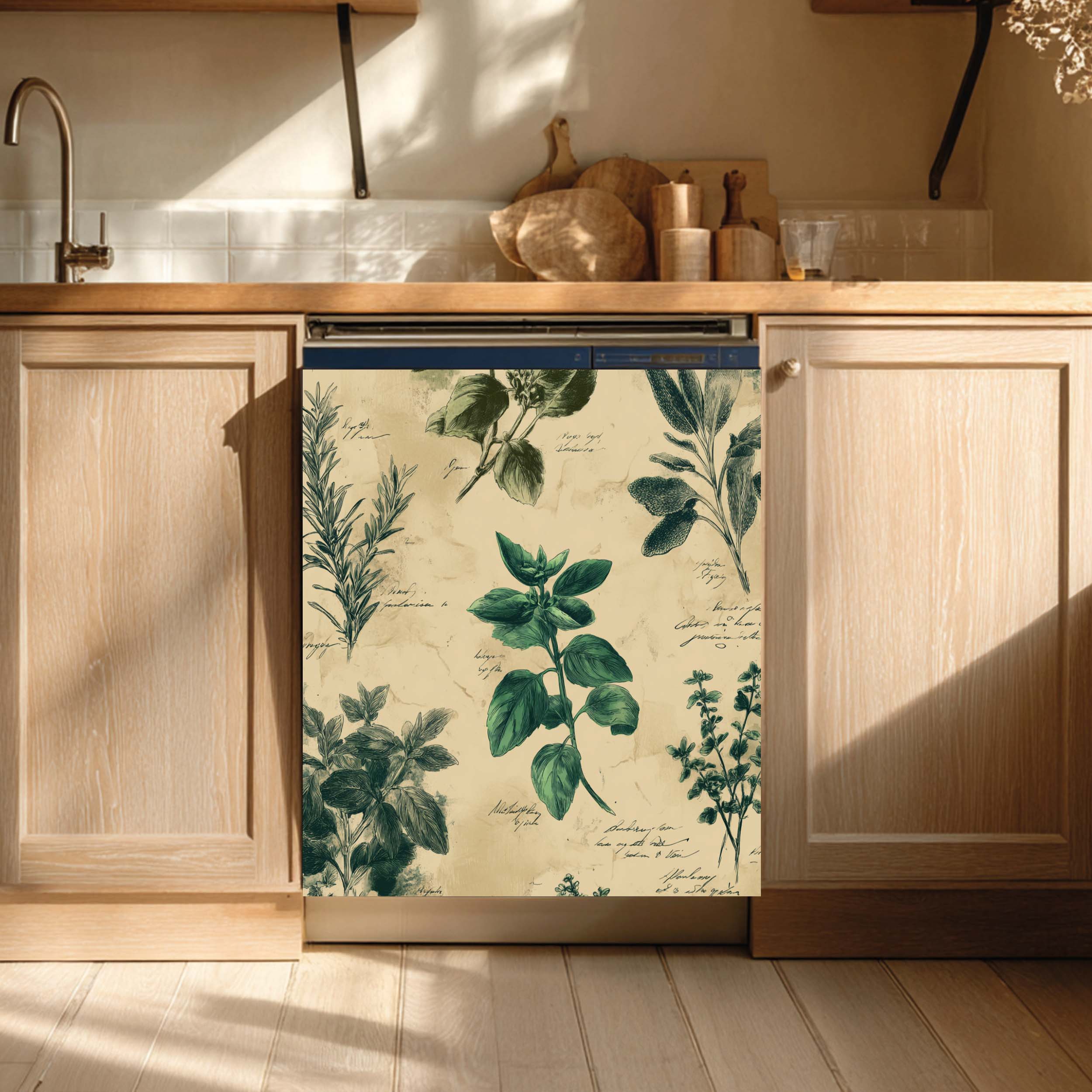 Vintage Herb Dishwasher Magnet Cover – Botanical Kitchen Appliance Wrap