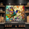 Hummingbird Harmony – Tempered Glass Kitchen Backsplash – Stained Glass Look Splashback