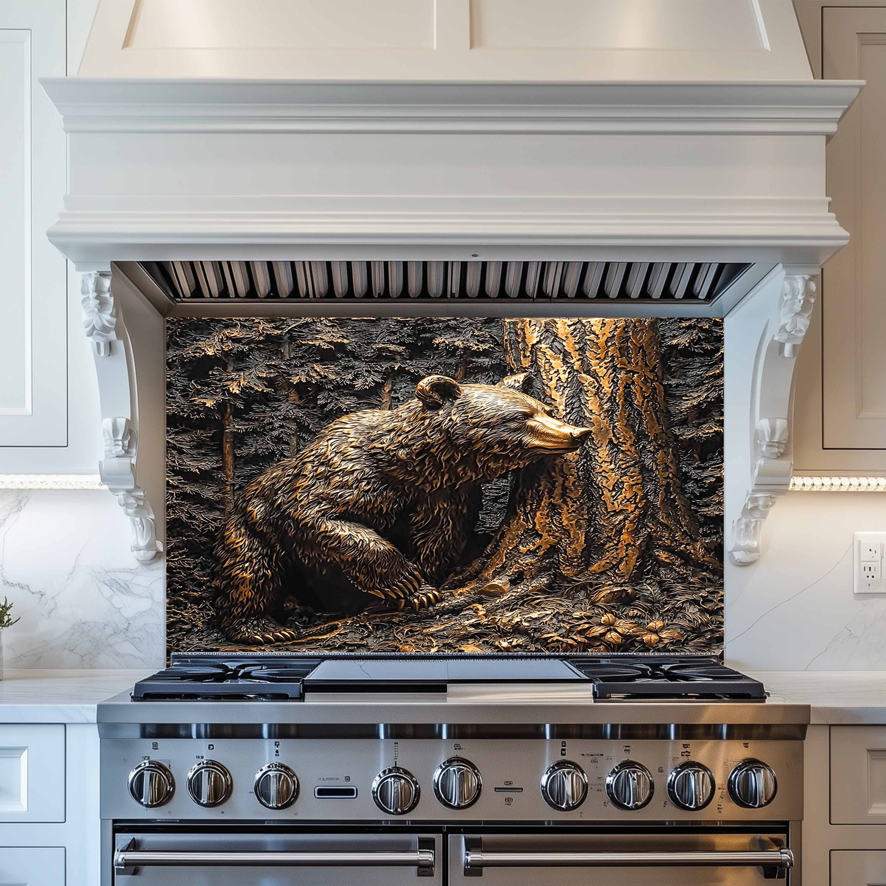Copper Look Bear Tempered Glass Backsplash – Rustic Kitchen Backsplash Behind Stove