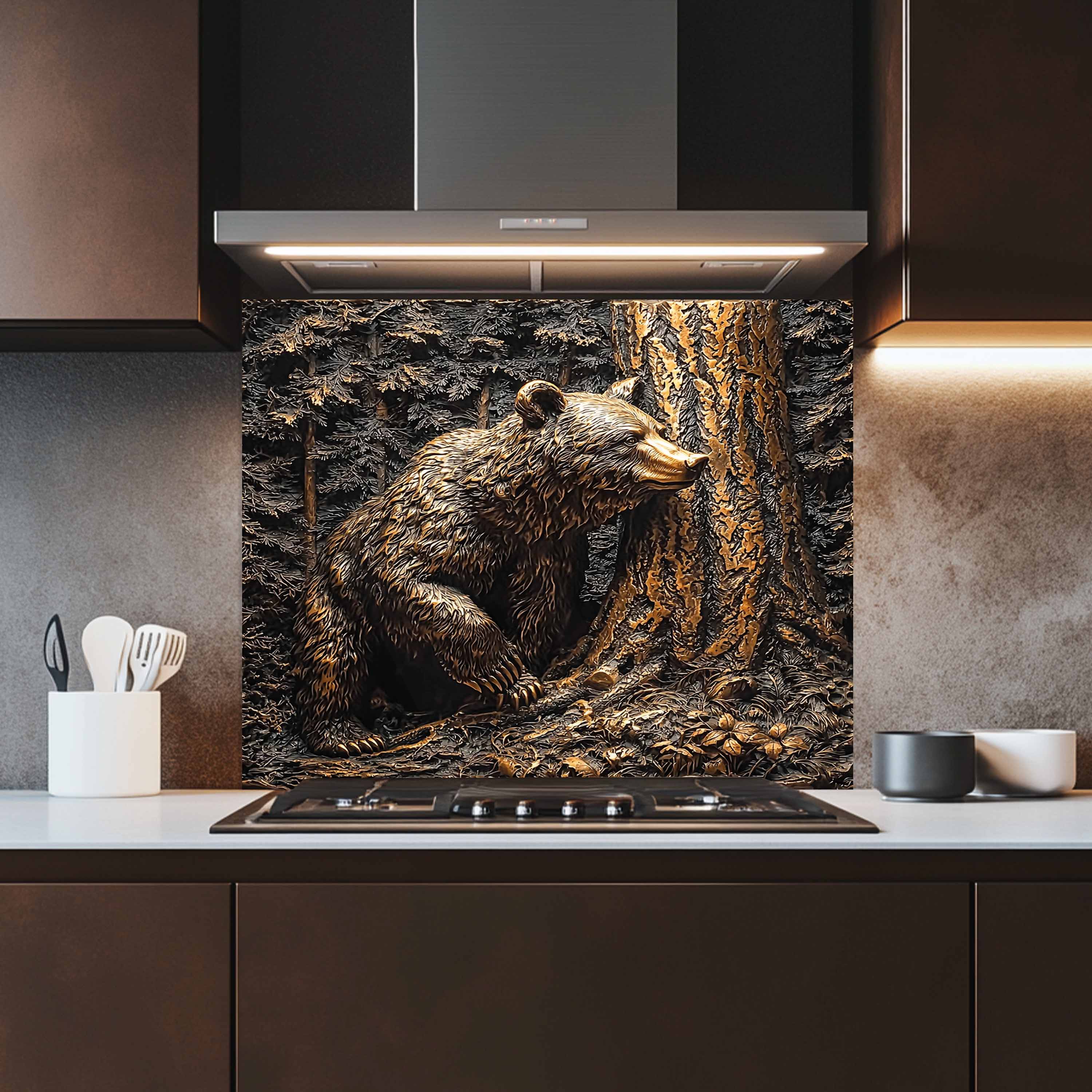 Copper Look Bear Tempered Glass Backsplash – Rustic Kitchen Backsplash Behind Stove